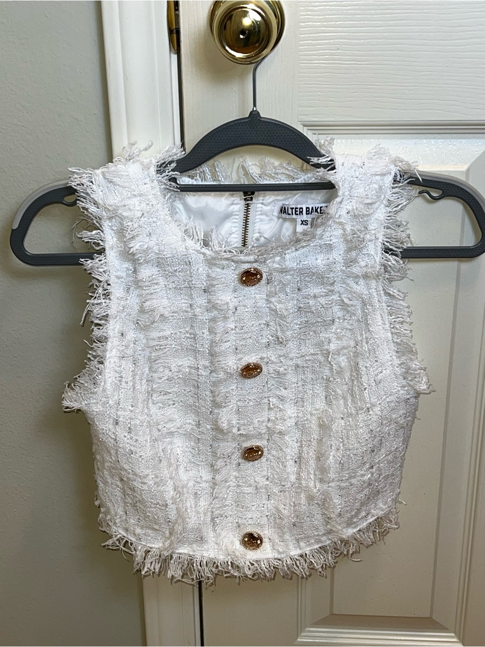 WALTER BAKER Dara Cropped Sleeveless Tweed Top
